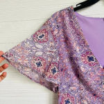 Altar'd State Purple Floral Print Short Romper Flutter Sleeve V Neck Sz M Photo 2