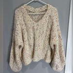 POL  Oversized Chunky Fuzzy Confetti Balloon Sleeve Knit V Neck Sweater Medium Photo 0