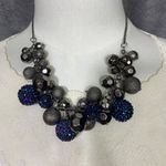 Statement Necklace Gunmetal Gray Beaded with Blue Rhinestone Balls Chunky Glam Photo 1