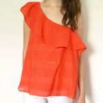 J.O.A. Red One Shoulder ruffle Shirt Photo 0