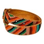 Vintage Woven Leather Belt Multicolor Southwestern Stripe Size 34 Boho Hippy EUC Orange Photo 1