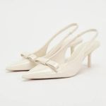 ZARA  NWT off white ivory cream bow sling back faux patent kitten heels Photo 8