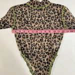 Oh Polly  Leopard Mesh Bodysuit Size 4 Sheer Long Sleeve Snaps Y2K Clubwear Photo 5