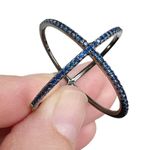 Sterling Silver Gunmetal Gray Blue Tanzanite Pave Criss Cross Orbit Ring Photo 6