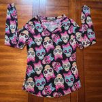 No Boundaries Women’s Junior Y2k Halloween Mexican Sugar Skull Colorful Super Soft Top Large Photo 4