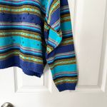 Liz & Co Vintage Bold Blue Multi Stripe Bead Accented Jumper Sweater Y2K Large Photo 4