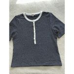 Madewell  Striped Elbow-Sleeve Henley Tee Knit Top Midnight Navy Size XL Photo 9