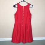Loft NWT  Women’s Linen Blend Lace Front Pleated Red A-Line Tank Dress Photo 3