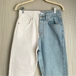 Adika S Two Tone White Blue Zip Fly Ankle Length High Rise Denim Jeans Small Photo 4