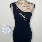 DO+BE NTM: One Shoulder Bodycon Cut Out w/ Metallic Chains Black Mini Dress Sz S Photo 0