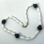 Trifari  vintage white and navy blue beaded barrel necklace Photo 0