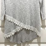 Moa Moa  Gray 3/4 Sleeve Tunic Sweater with Lace Trim Photo 2