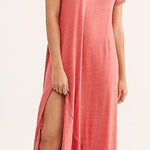 Free People  FP Beach Havana Tee Coral Pink Knit High Slit Waterfall Maxi Dress Photo 0