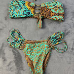 Miss Bikini Luxe Bikini Womens Large Beaded Bandeau Strappy Swim Set Photo 0