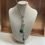 NWT Gold Long Chain Necklace, Turquoise & Teal Accents & Beads & Hammered Gold Photo 5