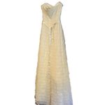 BCBG Maxazria cream tiered tile tule maxi wedding gown special occasion formal Photo 11