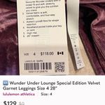 Lululemon  Wunder Under Lounge Special Edition Velvet Garnet Leggings Size 6 Photo 7