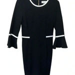 Calvin Klein Sheath Midi Dress Flounce Sleeve Black & White Funeral Graduation Photo 0