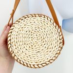 Bath & Body Works Womens Boho Summer Beach Woven Straw Round Crossbody Bag Beige Photo 6