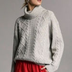 Babaton  Erickson Turtleneck Wool Cashmere Cable Knit Sweater Grey Womens Medium Photo 0