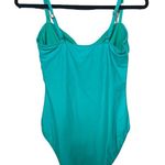 ABS Allen Schwartz ABS turquoise ruched front size 10 one piece bathing suit. Photo 2