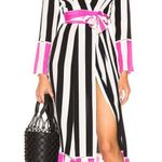 We Are‎ Leone Dress Silk Contrast Maxi Cardigan Striped Belted Long Sleeve S/M Black Photo 0