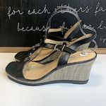 Antonio Melani Black Suede Slingback T-Strap Cork Wedge Heels - 10M Photo 0