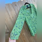 Susan Graver  Womens Shirt Medium Green  Floral‎ Long Sleeve Sheer Tunic Blouse Photo 2