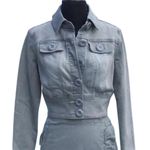 Cache Blue Gray Denim Jacket Top New Front Button Stretch $118 NWT Photo 2