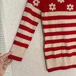 Yumi Knitwear Red Cream Daisy Stripe Sweater Jumper Flower Valentines US 6 Size M Photo 2