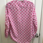 Coral Bay Hot Pink & White Mod Pattern Button Up Blouse Top Small Relaxed EUC Photo 3