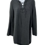 Bella Dahl Lace Up Drawstring Long Sleeve Tunic Tee Dress Charcoal Grey XS Photo 0