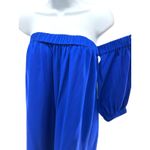 Milly Silk Off Shoulder Mini Dress Blue L Made in USA Boho Resort Vacation Photo 3