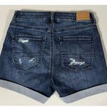 American Eagle Dark Blue Distressed Stone-Washed Cuffed High-Waisted Denim Jean Shorts Bottoms Size 0 π€ Photo 1