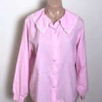 Vintage Lace Dainty Collar Pink Button Down Top Size M Photo 0