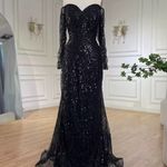 Heavily beaded black gown evening dress NWOT size 14 long sleeve formal mermaid Photo 6