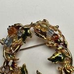 Fall / Autumn Wreath Enamel & Bead Brooch Pin Gold Tone Nice For Thanksgiving Photo 1