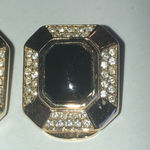 Christian Dior  Gold Tone CZ Rhinestone Black Clip Earrings Photo 3
