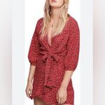 Free People  Clara Floral Print Tunic Faux Wrap Red Mini Dress NWOT Photo 5