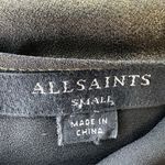 ALLSAINTS Lerin Dress Midi Pleated Sleeveless Asymmetric Draped Metallic Gold S Photo 2