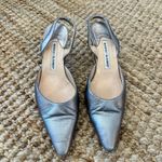 Manolo Blahnik Carolyne 50 Pointed Toe Slingback Pumps Sz 38 Pewter Leather Photo 3