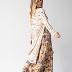Natural Life  Duster Crochet Open Knit Cardigan Sweater Cream Boho L/XL Photo 1