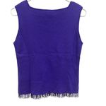 Vintage CLIO Silk & Cotton Beaded Fringe Top M Purple Square Neck Tank Pullover Size M Photo 3