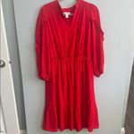 London Times ‎ Woman Red Ruffle Sleeve Midi Dress Photo 1