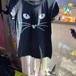 Wound Up Women’s juniors Black Cat Face spooky short sleeve Tee Photo 9