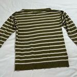 Central Park West Women's Medium Striped Green Crewneck Sweater Photo 3