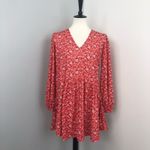 ASOS Red Ditsy Floral Boho Smock Long Sleeve Mini Shirt Dress Size 2 Feminine Photo 2