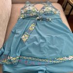 Blooming  Jelly Stylish blue tankini set with geometric patterns. Features a tie-front design. Photo 2