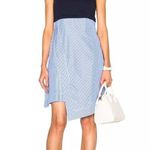 Carven Gray Blue Striped Asymmetrical Sleeveless Cotton Blend Flare Dress Small Photo 4