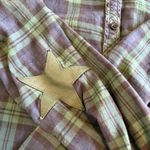 Scotch & Soda Maison  Green Plaid Grid Shirt Dress Leather Stars Patch Button S Photo 3